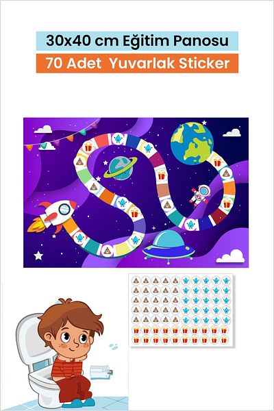 Piksel Grafik Space Themed Fun and Educational Toilet Training Sticker Board 30X40 cm