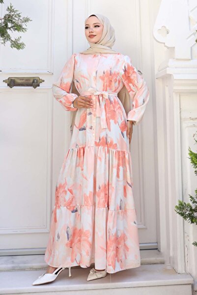 benguen Φόρεμα Hijab με σχέδιο Salmon 558