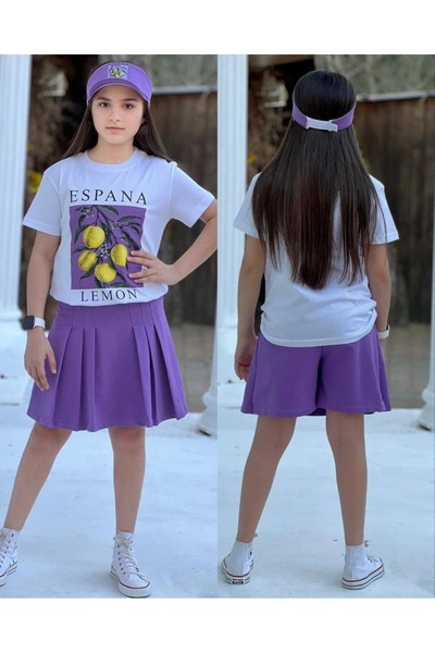 Butik SETURI PENTRU FETE DIN 3 PIESE CU FUSTĂ ȘORȚ CU IMPRIMEU LĂMÂIE ȘI DETALII