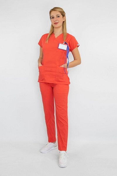 Nur Medikal Giyim Coral Color Lycra Bottom Top Set