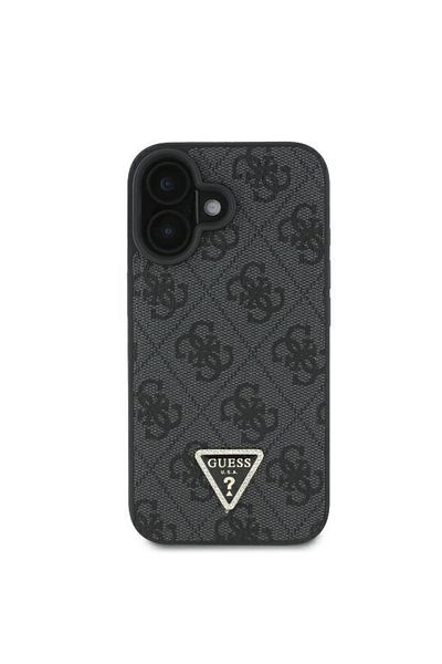 Guess Case for iPhone 16 Plus - Guess Leather 4G Triangle Strass (GUHCP16MP4TDPK) - Black
