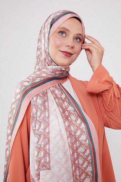 FİVESCARF Salmon Striped Ring Pattern Brand Shawl