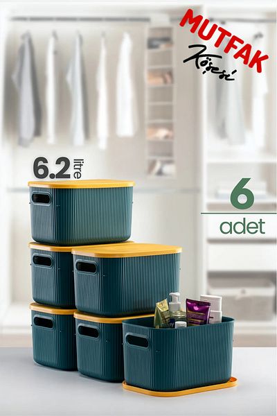 Mutfak Köşesi Terra 6 Pieces 6.2 Liter Organizer Box with Lid, Decorative Storage Box