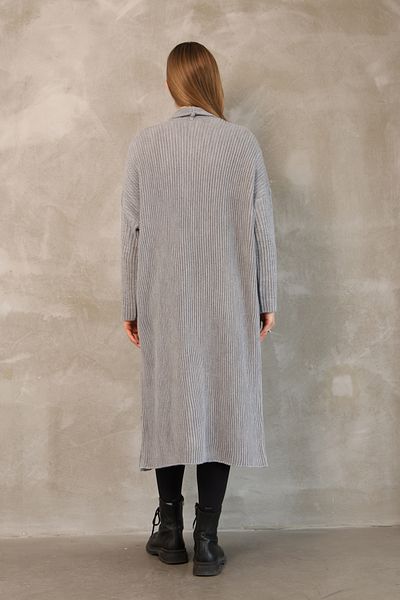 ALCHON V Fold Collar Long Sleeve Ribbed Links Knit Basic Plain Midi Length Loose Wide Fit Winter Knitwear Cardigan