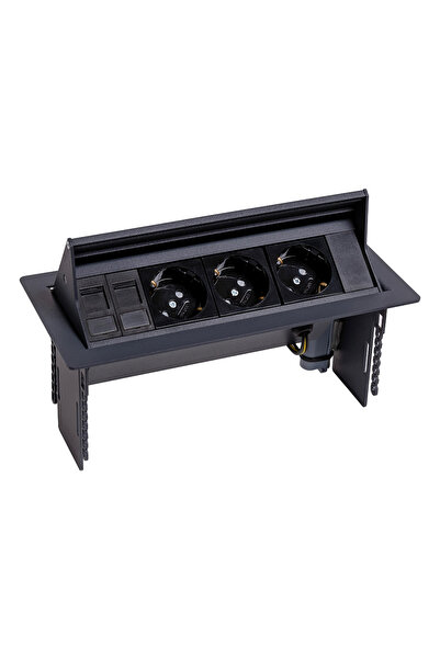 Socketline Agena Serisi Bas-Aç Kapaklı Masa Üstü Priz Sistemi Antrasit
