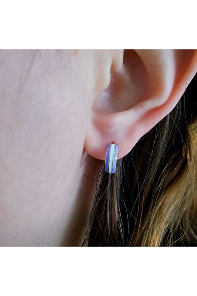 MAGRİB 925 ayar gümüş taşsız pembe ve mor renk mineli halka model çocuk küpesi