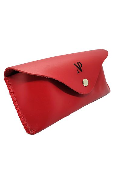 Natty Pell Etui ochelari de soare sau vedere, cu magnet din piele naturala rosie cu cusatura in X