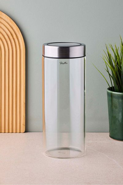 Perotti Cassetto 1600 ml Stainless Steel Borosilicate Glass Jar with Lid 10X25 cm