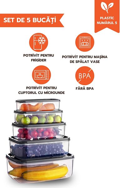 Ginza Maison Embox Food Set, 5 Boxes With Anthracite Lid (2100 ML, 1300 ML, 850 ML,530 ML, 330 ML)