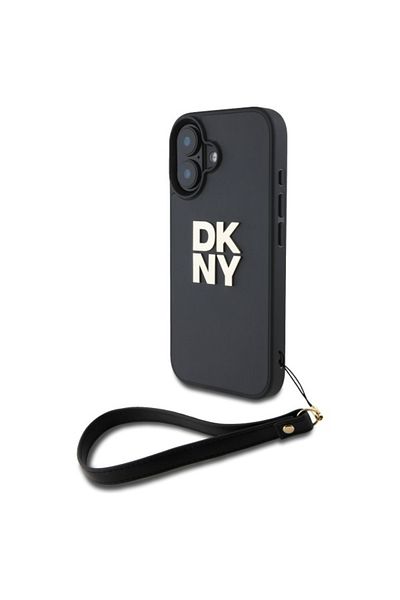 Dkny Case for iPhone 16 - DKNY Hardcase Wrist Strap Stock Logo (DKHCP16SPBSWSK) - Black