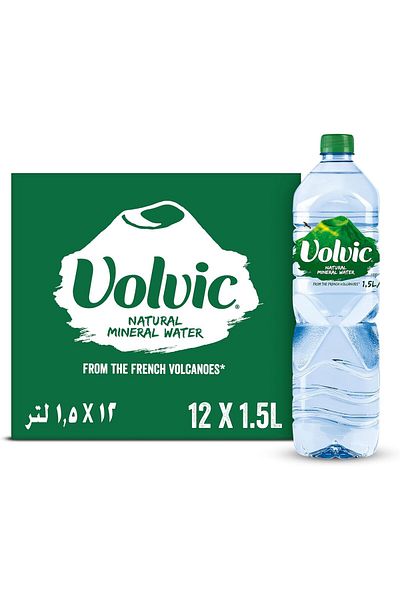 Volvic Natural Water, Mineral Drinking Water, Sustainably Sourced Water Bottle, Case Of 12 X 1.5L Vo