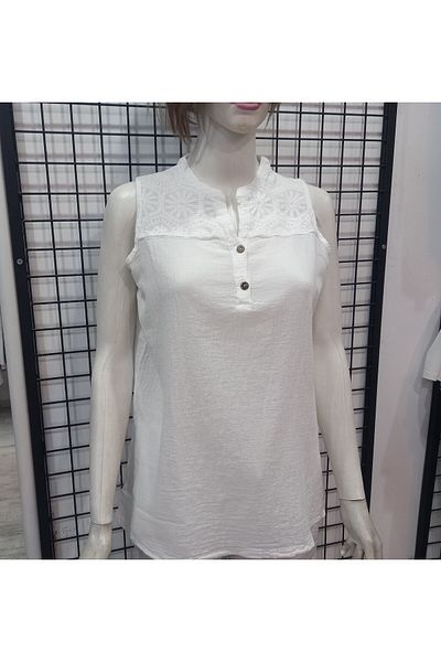 Butik Şans Button Detailed Zero Sleeve Cotton Blouse