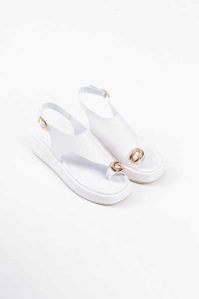 EMOYRA Milena White Skin Buckle Detailed Sandals