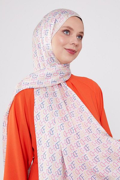 FİVESCARF Cream Letter Pattern Brand Shawl