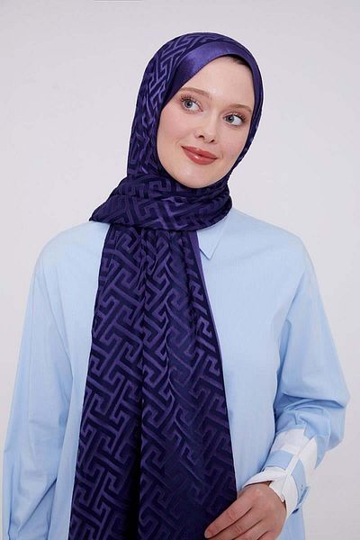 FİVESCARF Purple Blue Maze Pattern Deluxe Devore Shawl