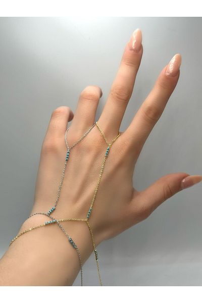 MyladyAccessoriess Blue Stone Detailed Thin Steel Shahmeran Silver