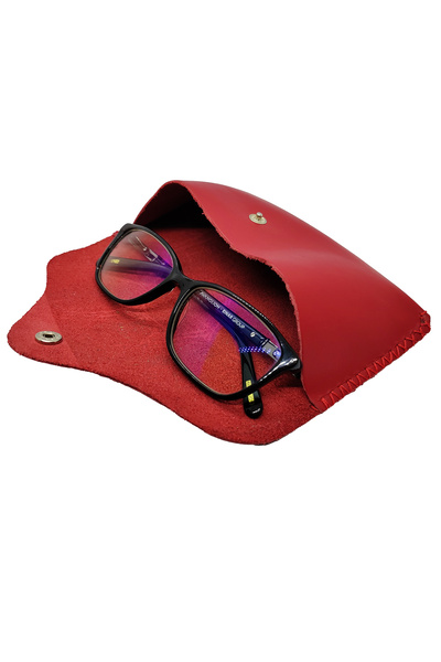 Natty Pell Sunglasses or prescription glasses case, with magnet, made of red genuine leather with X-stitching