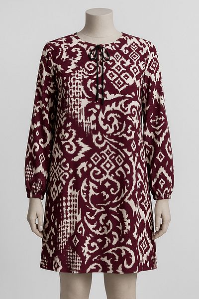 nacar çarşı Women's Mother Plum Patterned Summer Long Sleeve Tunic – Elastic Sleeve