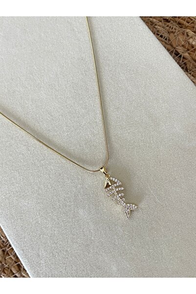 Onsiletişim LOTUSBYBUKET Gold çelik VIP zirkon taşlı balık iskelet kolye