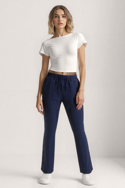Vitrin Buttoned Crinkle Fabric Trousers