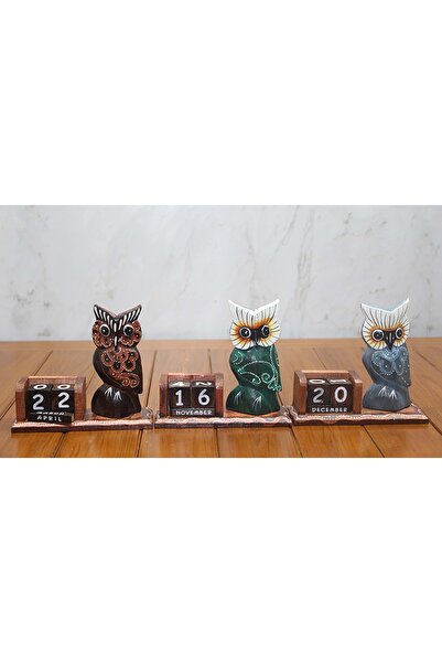 Store Ahşap Baykuş Takvim Şık Dekoratif Premium Hediyelik Ofis/Ev Masaüstü(1 Adet)