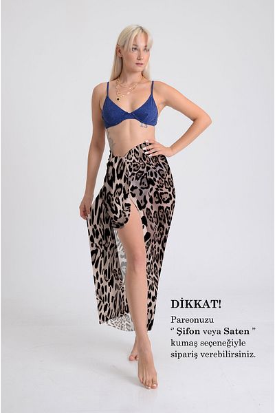 DESENİX Leopard Print Pareo - 100X145 cm - Silky Chiffon & Luxury Satin Fabric Option - Beach Dress