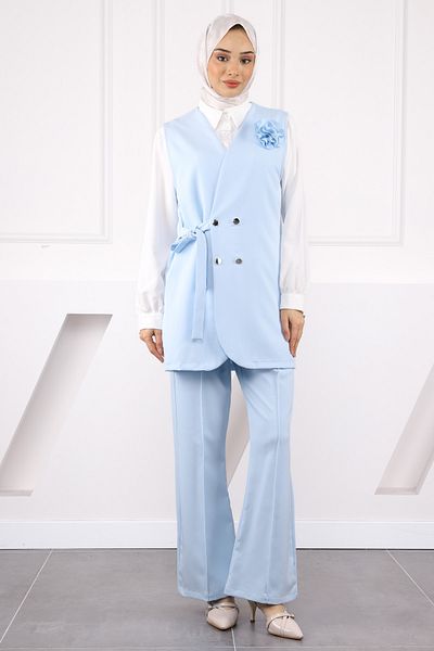 İmajButik Baby Blue πουκάμισο γιλέκο παντελόνι 3 τεμαχίων συνδυαστικό κοστούμι