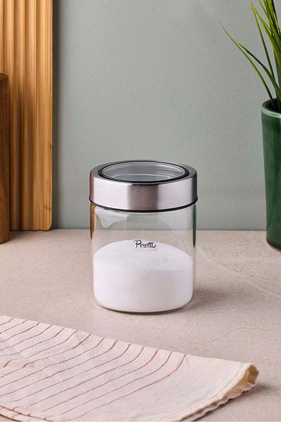 Perotti Cassetto 425 ml Stainless Steel Borosilicate Glass Jar with Lid 8.5X10 cm
