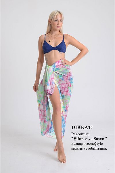 DESENİX Colorful Tie Dye Patterned Pareo - 100X145 cm - Silky Chiffon & Luxury Satin Fabric Option - Beach Dress