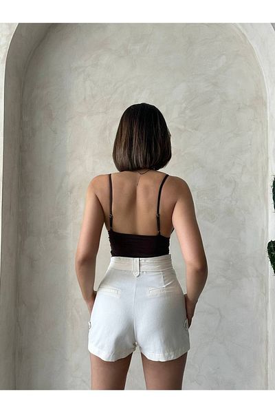 Bleu Petite High Waist Belted Gabardine Women's Shorts