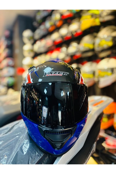 RSV Fazer Siyah Vizör Rush Blue Red White Full Face Güneş Vizörlü Motosiklet Kaskı