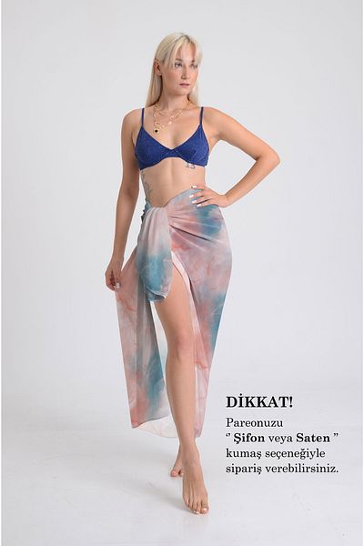 DESENİX Colorful Tie Dye Patterned Pareo - 100X145 cm - Silky Chiffon & Luxury Satin Fabric Option - Beach Dress