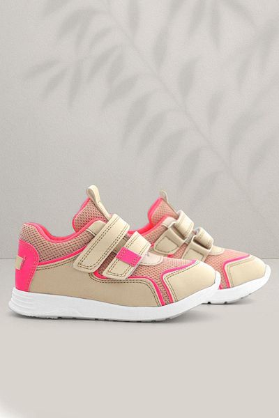 Rakerplus Beige Pink Velcro Girls' Sneakers