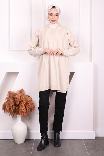 İmajButik Κρεμ κρύο νήμα Mercerized Knitwear Tunic