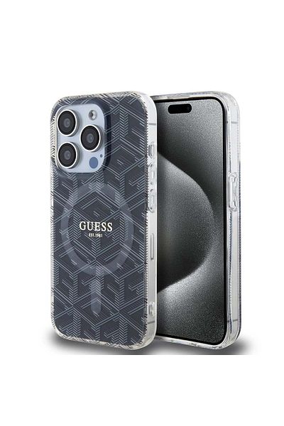 Guess Case for iPhone 15 Pro - Guess IML GCube MagSafe (GUHMP15LHGCUSTGK) - Black