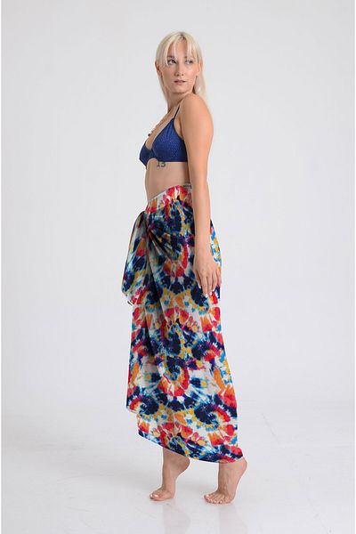 DESENİX Colorful Tie Dye Patterned Pareo - 100X145 cm - Silky Chiffon & Luxury Satin Fabric Option - Beach Dress