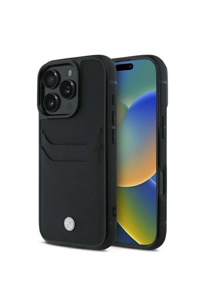 BMW Case for iPhone 16 Pro Max - BMW Natural Sign Leather Cardslot (BMHCP16X22RSEPK) - Black