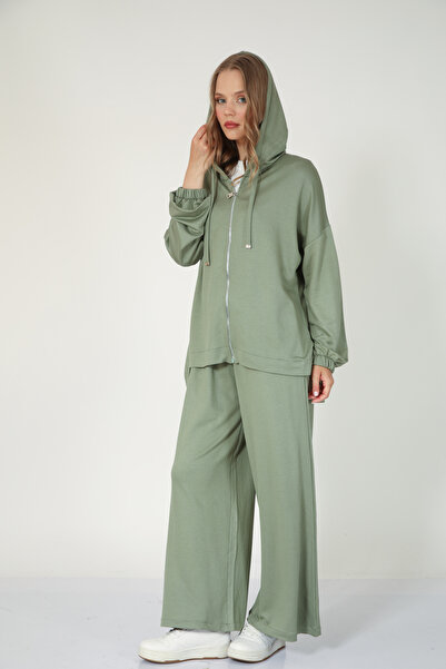 Suede Style 5804 - Stylish Comfortable Hooded Zippered Pants Women's Set