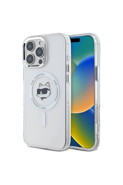 Karl Lagerfeld Case For Iphone 16 Pro - Iml Magsafe (KLHMP16LHLSCHH) - White Metal Choupette`s Head