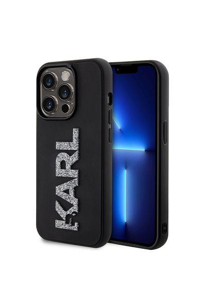 Karl Lagerfeld Case for iPhone 15 Pro Max - Karl Lagerfeld 3D Design (KLHCP15X3DMBKCK) - Rubber Glitter Logo