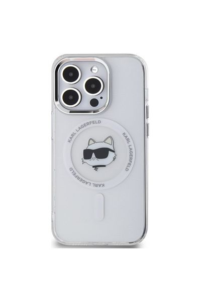 Karl Lagerfeld Case for iPhone 14 Pro - Karl Lagerfeld IML MagSafe (KLHMP14LHLSCHH) - White Metal Choupette`s Head