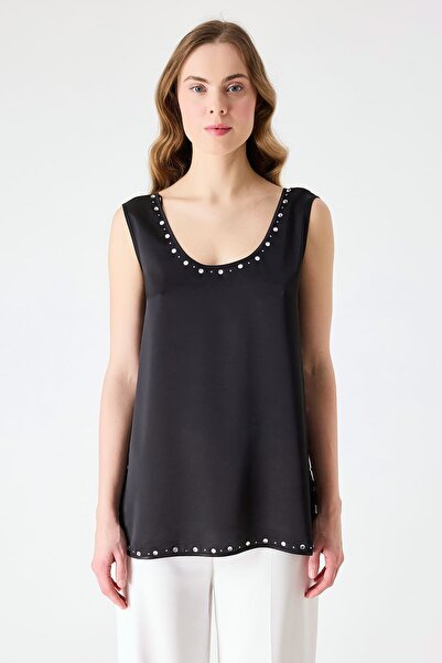 FEVER Taş detaylı siyah askılı bluz