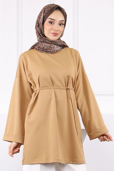İmajButik Крепова туника с бисквитена талия и връзки