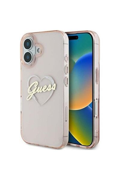 Guess Case for iPhone 16 - Guess Hardcase IML Heart (GUHCP16SHCHGSPP) - Pink