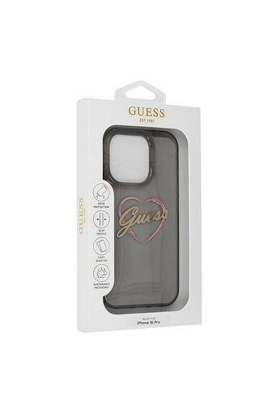 Guess Case for iPhone 16 Pro Max - Guess Hardcase IML Heart (GUHCP16XHCHGSPK) - Black