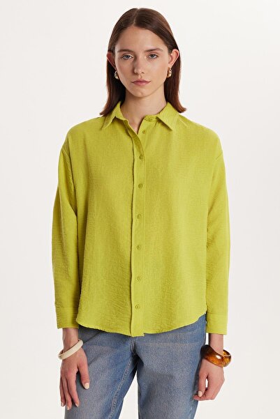 Tudors Kadın Slim Fit Dar Kesim Uzun Kollu Klasik Yaka Yeşil Gömlek