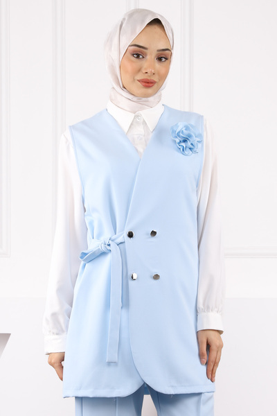 İmajButik Baby Blue πουκάμισο γιλέκο παντελόνι 3 τεμαχίων συνδυαστικό κοστούμι