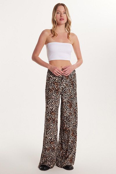 Tudors Women's Slim Fit Slim Fit Elastic Waist Tie Leopard Patterned Trousers