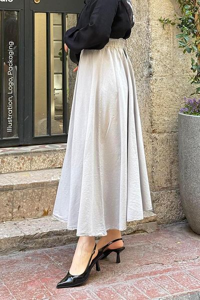 lamelif Linen Straight Skirt Gray