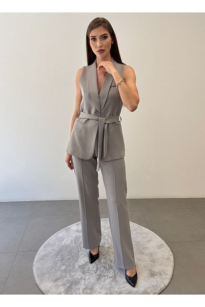 ossons Shawl Collar Waist Tie Vest Trousers Suit